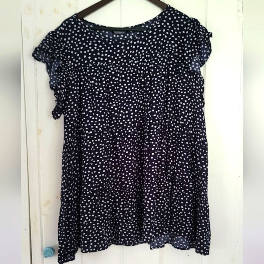 Bloomchic Navy Polkadot Tiered Flutter Sleeve Top